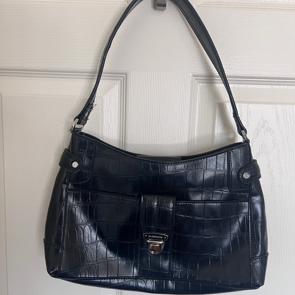 Black Croc-Embossed Shoulder Bag Liz Claiborne